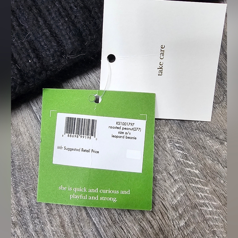 Kate Spade Leopard Print Beanie with Black Pom *NWT* - Picture 2 of 4